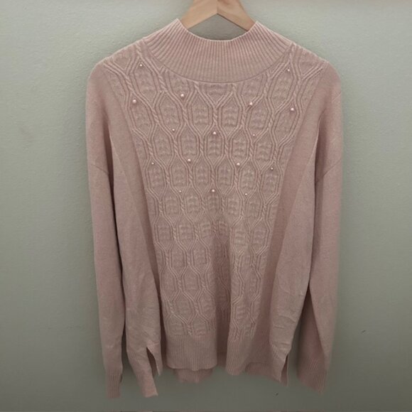 Briggs Sweaters - Briggs soft blush pink mock neck sweater with pearl detailing size XL